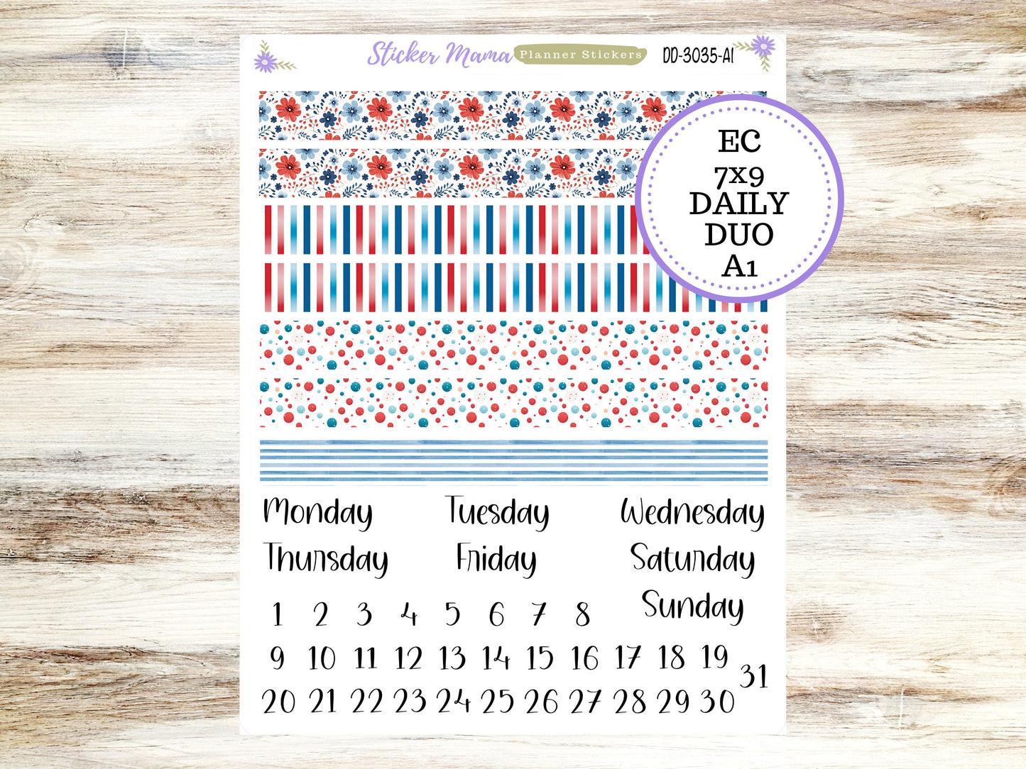 DAILY DUO 7x9-Kit #3035 || American Dream Kit  || Erin Condren Planner Stickers - Daily Duo 7x9 Planner - Daily Duo Stickers - Daily Planner