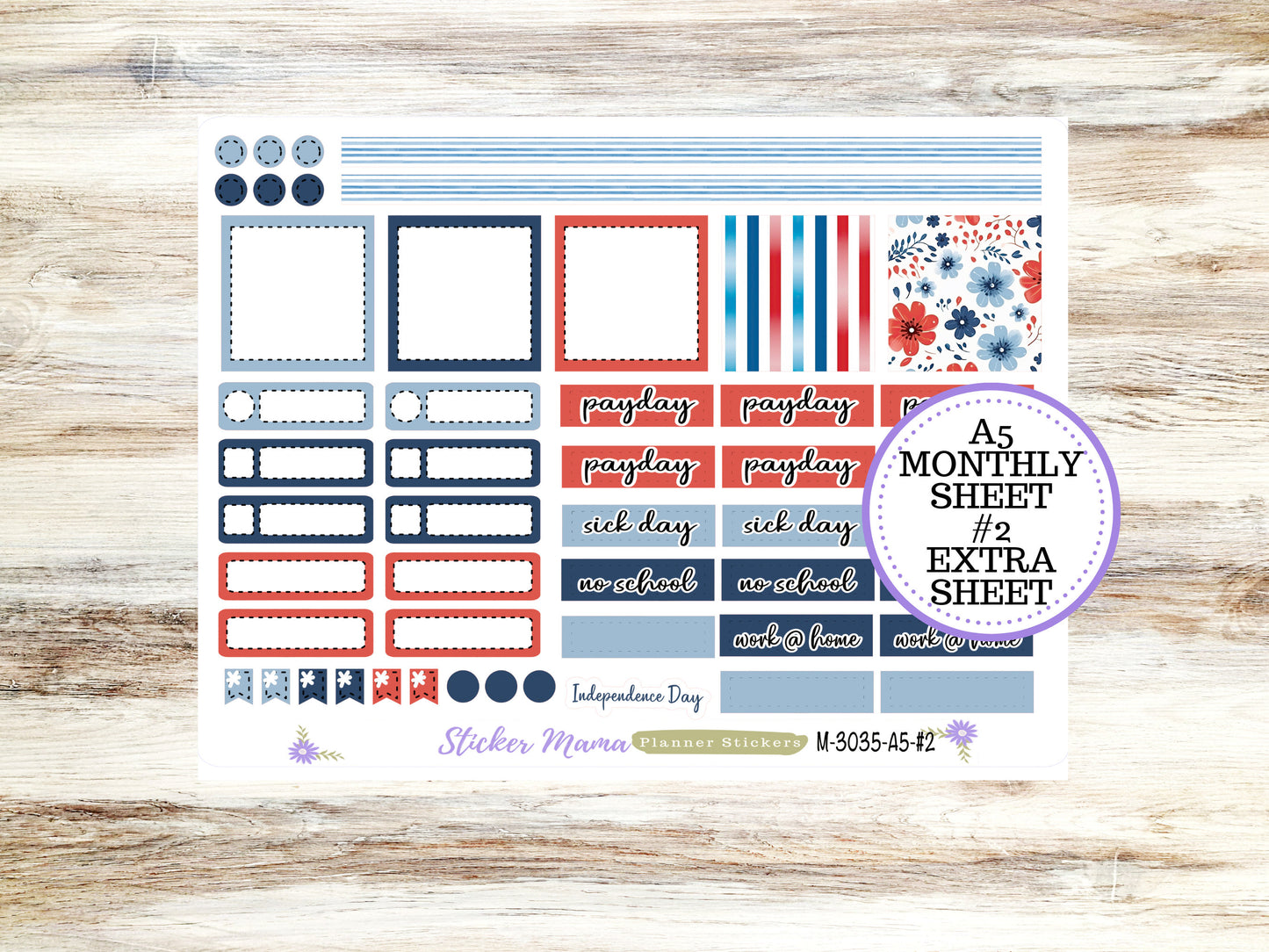 MONTHLY KIT-3035 || A5 || American Dream Stickers  || - ec July Monthly Kit - July Monthly Planner Kits - Monthly Pages