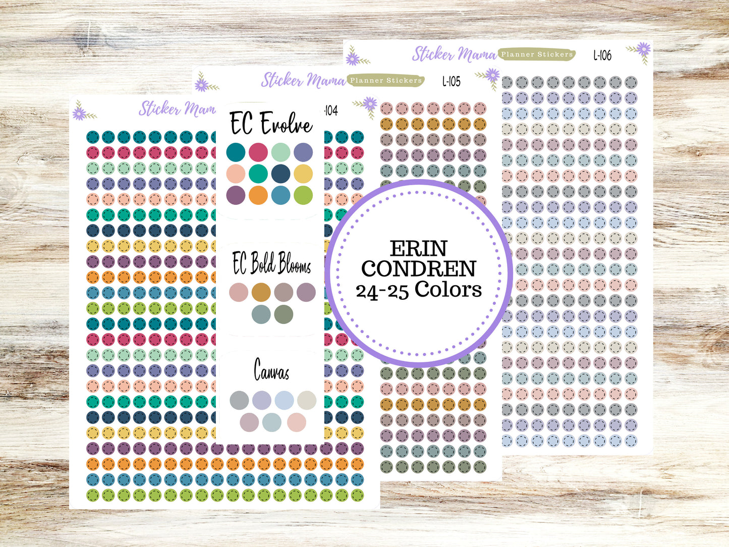 EC COLOR CIRCLES w/Dashes || Erin Condren Dots || 2024-2025 Colors || Evolve, Bold Blooms, Canvas