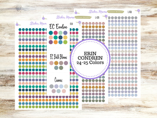 EC COLOR CIRCLES w/Dashes || Erin Condren Dots || 2024-2025 Colors || Evolve, Bold Blooms, Canvas