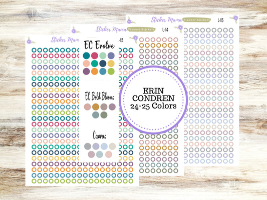 EC COLOR CIRCLES w/white middle || Erin Condren Dots || 2024-2025 Colors || Evolve, Bold Blooms, Canvas