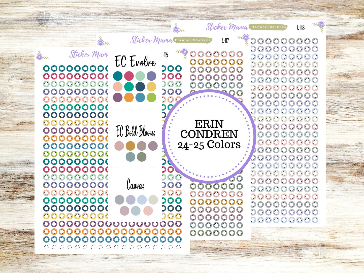 EC COLOR CIRCLES w/dashed white middle || Erin Condren Dots || 2024-2025 Colors || Evolve, Bold Blooms, Canvas