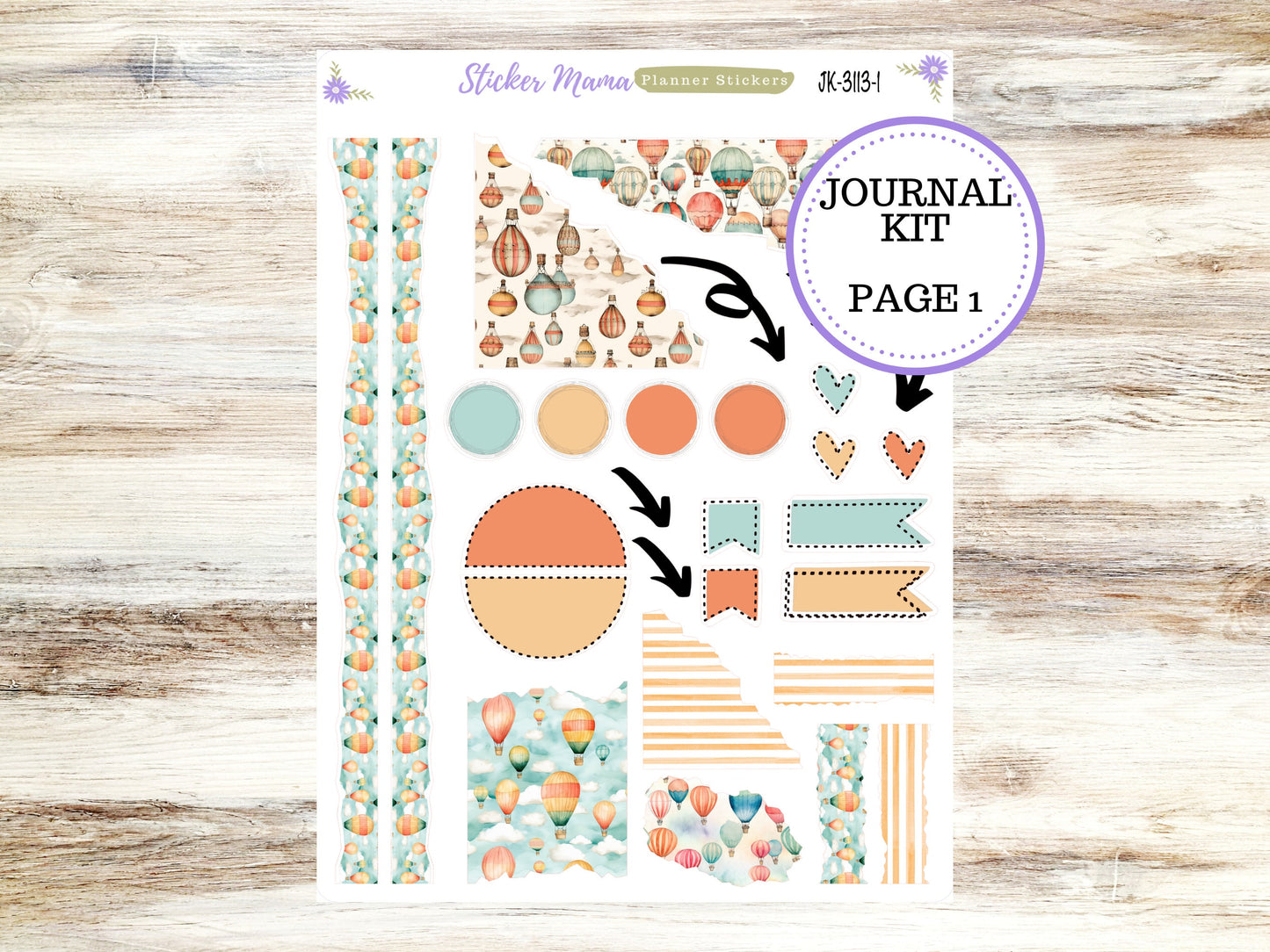 JOURNALING KIT  || #3113 || Hot Air Balloons  || Journal Planner || Planner Stickers || Journal Stickers