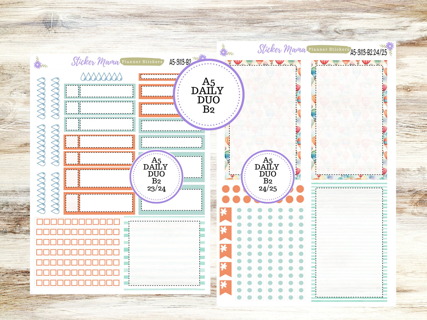 A5-DAILY DUO-Kit #3113  || Hot Air Balloons Kit  || Planner Stickers - Daily Duo A5 Planner - Daily Duo Stickers - Daily Planner