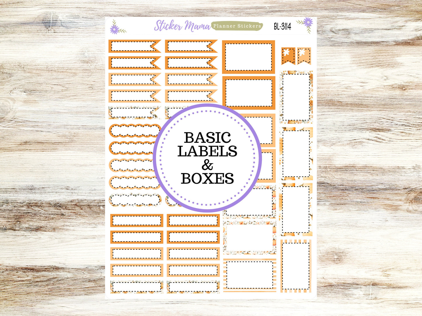 BL-3114 ||  Pumpkin Paradise Stickers ||  Basic Label Stickers -  - Half Boxes - Planner Stic