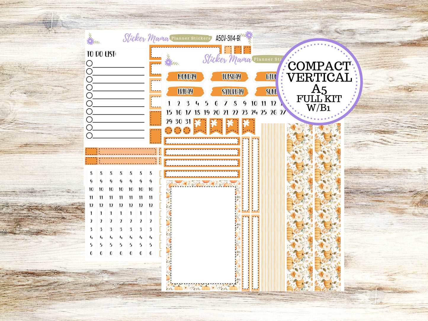 A5 COMPACT VERTICAL-Kit #3114 ||    Pumpkin Paradise - Compact Vertical - Planner Stickers - Erin Condren Compact Vertical Weekly Kit