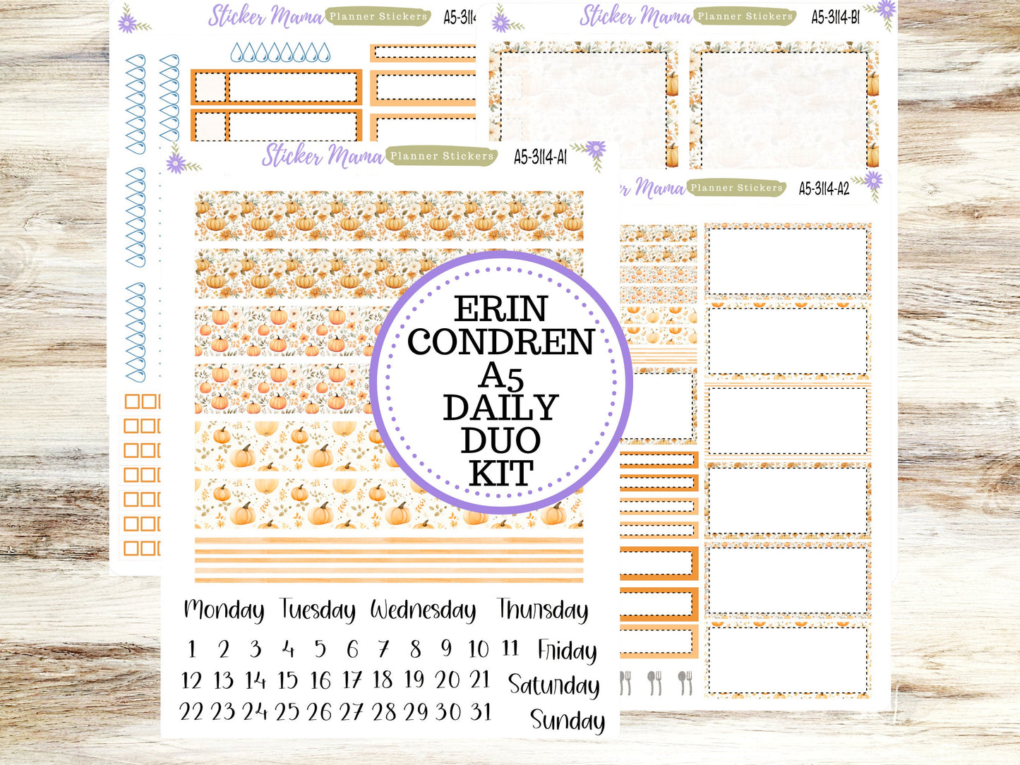 A5-DAILY DUO-Kit #3114  || Pumpkin Paradise  || Planner Stickers - Daily Duo A5 Planner - Daily Duo Stickers - Daily Planner