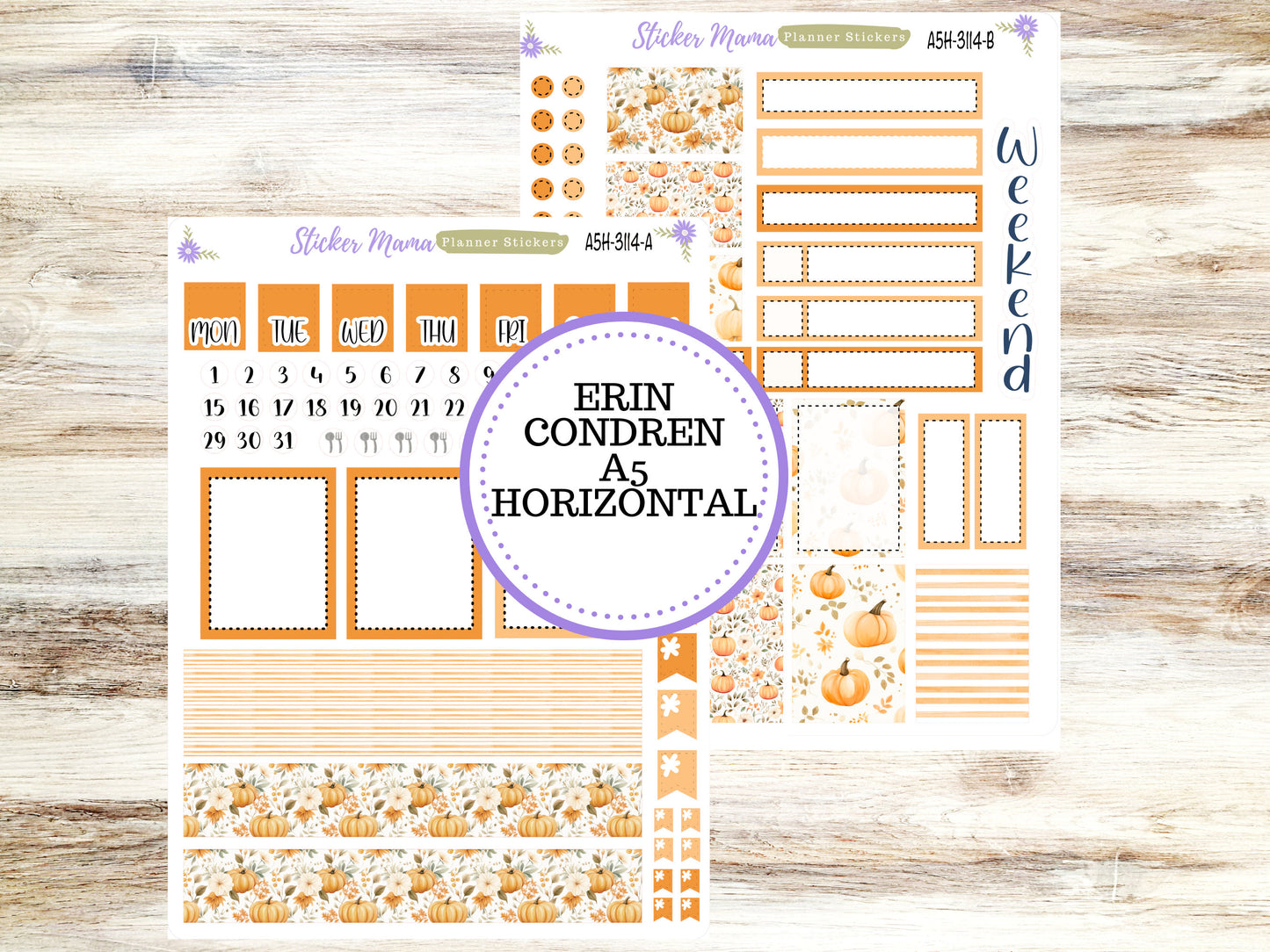 A5 Horizontal || #3114 ||  Pumpkin Paradise Kit || A5 Weekly Kit || Planner Stickers || Erin Condren A5 Horizontal Weekly Kit