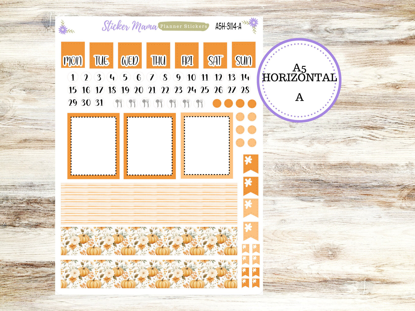 A5 Horizontal || #3114 ||  Pumpkin Paradise Kit || A5 Weekly Kit || Planner Stickers || Erin Condren A5 Horizontal Weekly Kit