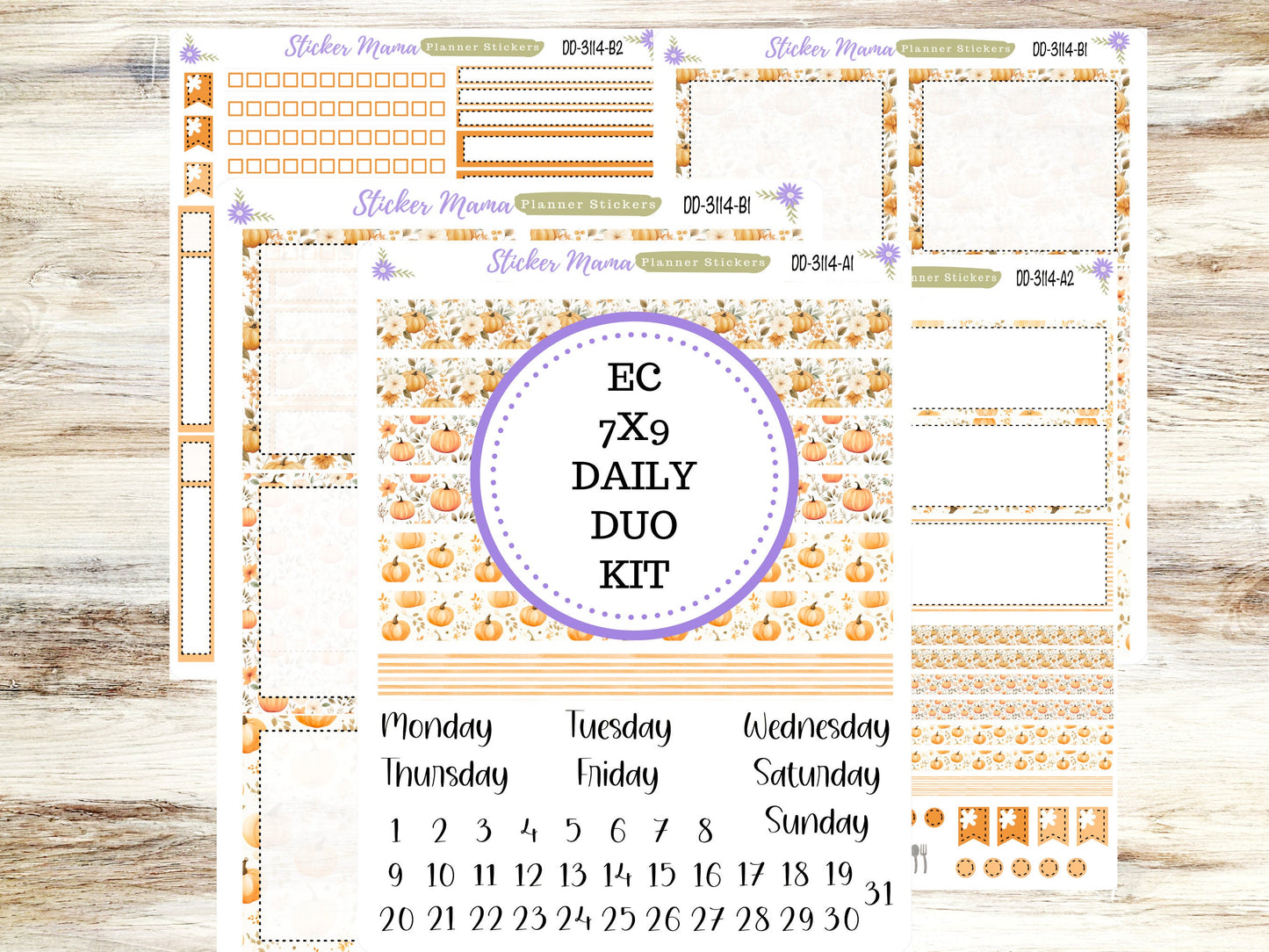 ERIN CONDREN Daily Duo 7x9-Kit #3114 || Pumpkin Paradise || Erin Condren Planner Stickers - Daily Duo 7x9 Planner - Daily Duo Stickers