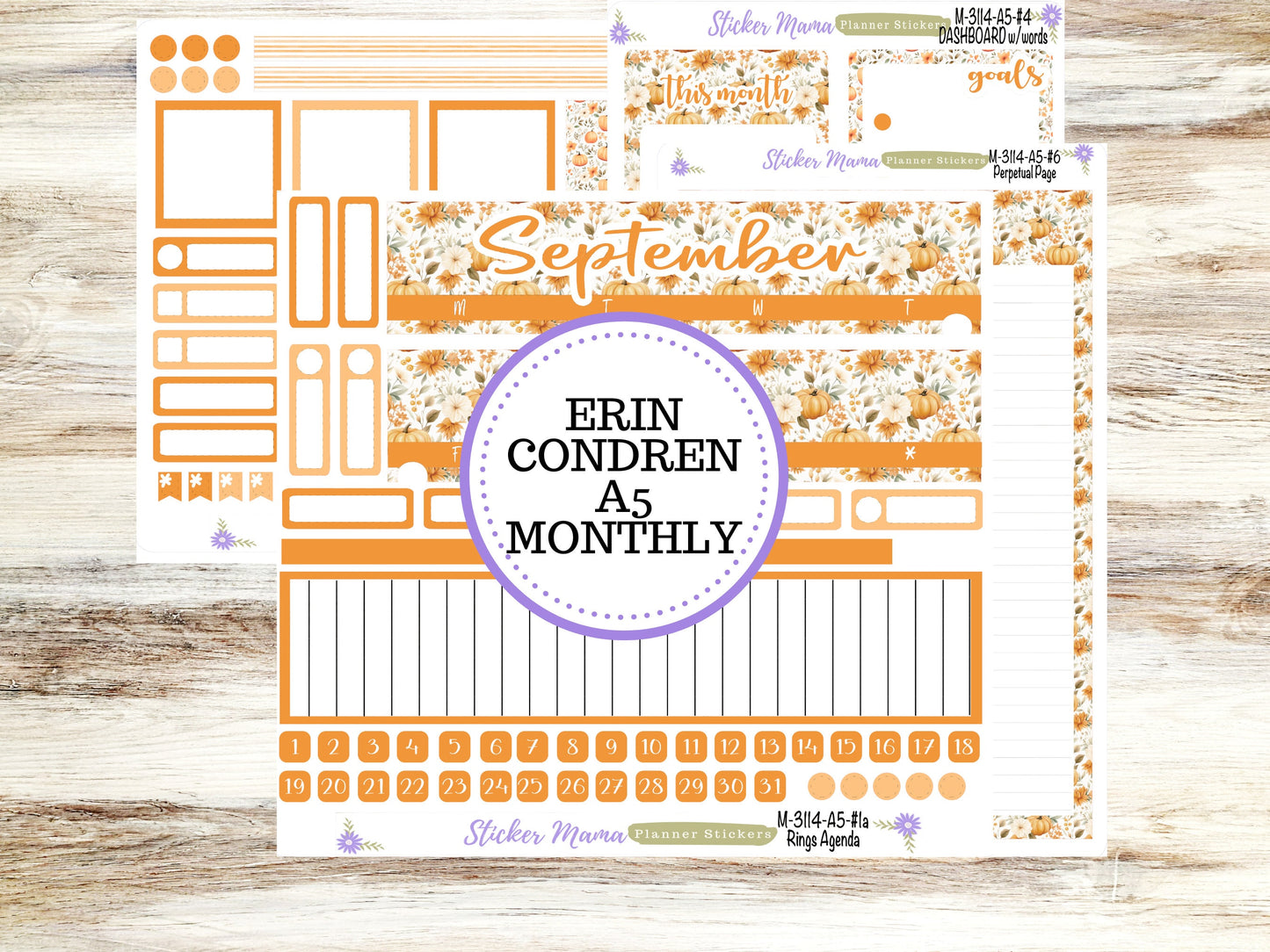 ERIN CONDREN Monthly  Kit-3114 || A5 || Pumpkin Paradise Stickers  || - ec September Monthly Kit - September Monthly Planner Kits - Monthly