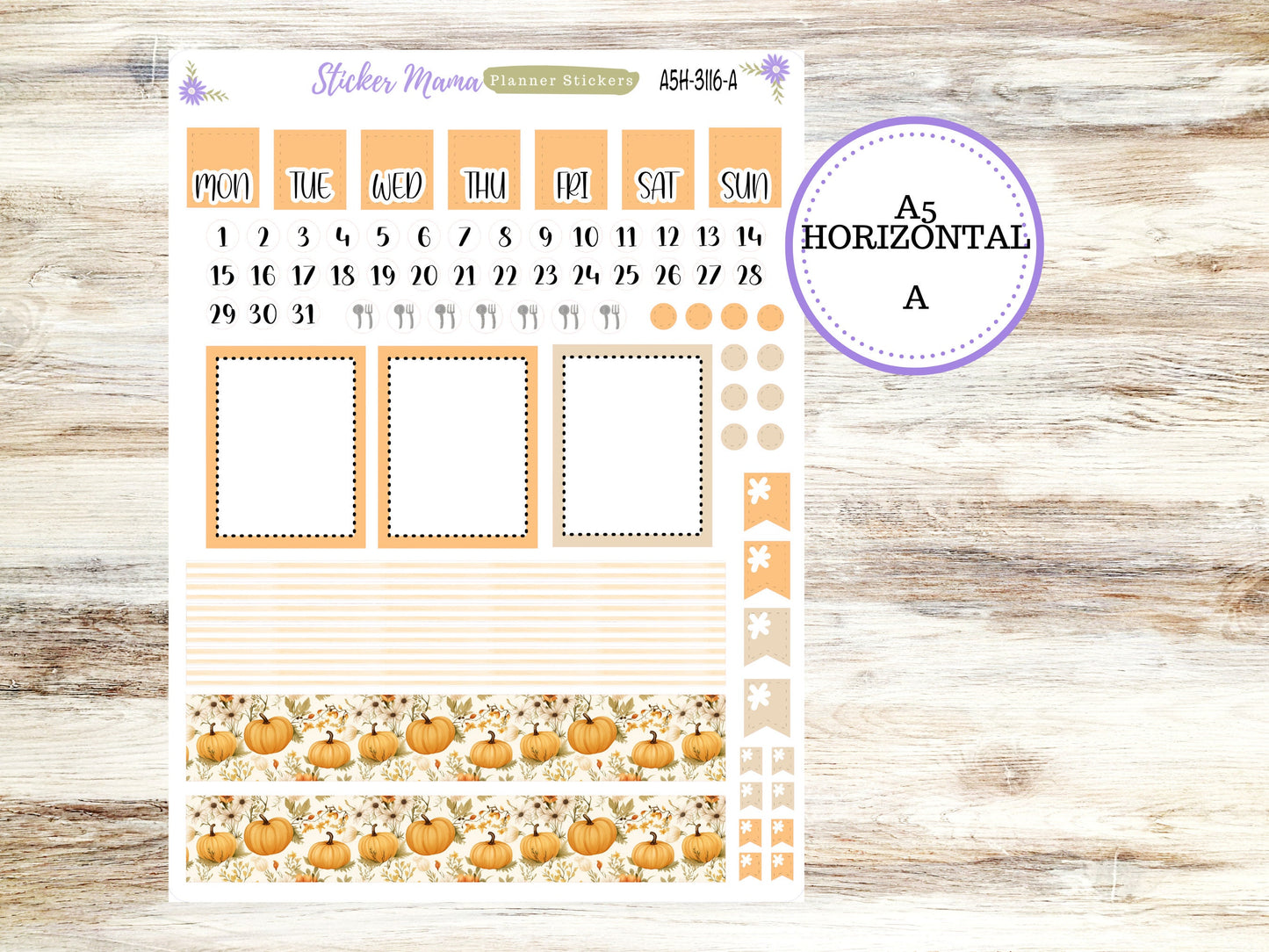 A5 Horizontal || #3116 ||  Pumpkin Spice  Kit || A5 Weekly Kit || Planner Stickers || Erin Condren A5 Horizontal Weekly Kit
