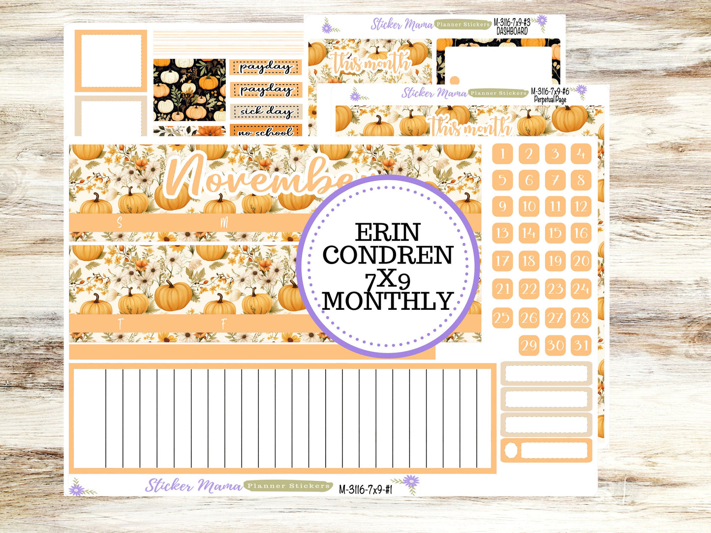 MONTHLY KIT-3116 || 7X9 ||  Pumpkin Spice Monthly  - 7x9 EC November Monthly Kit - November Monthly Planner Kits -  Monthly Pages