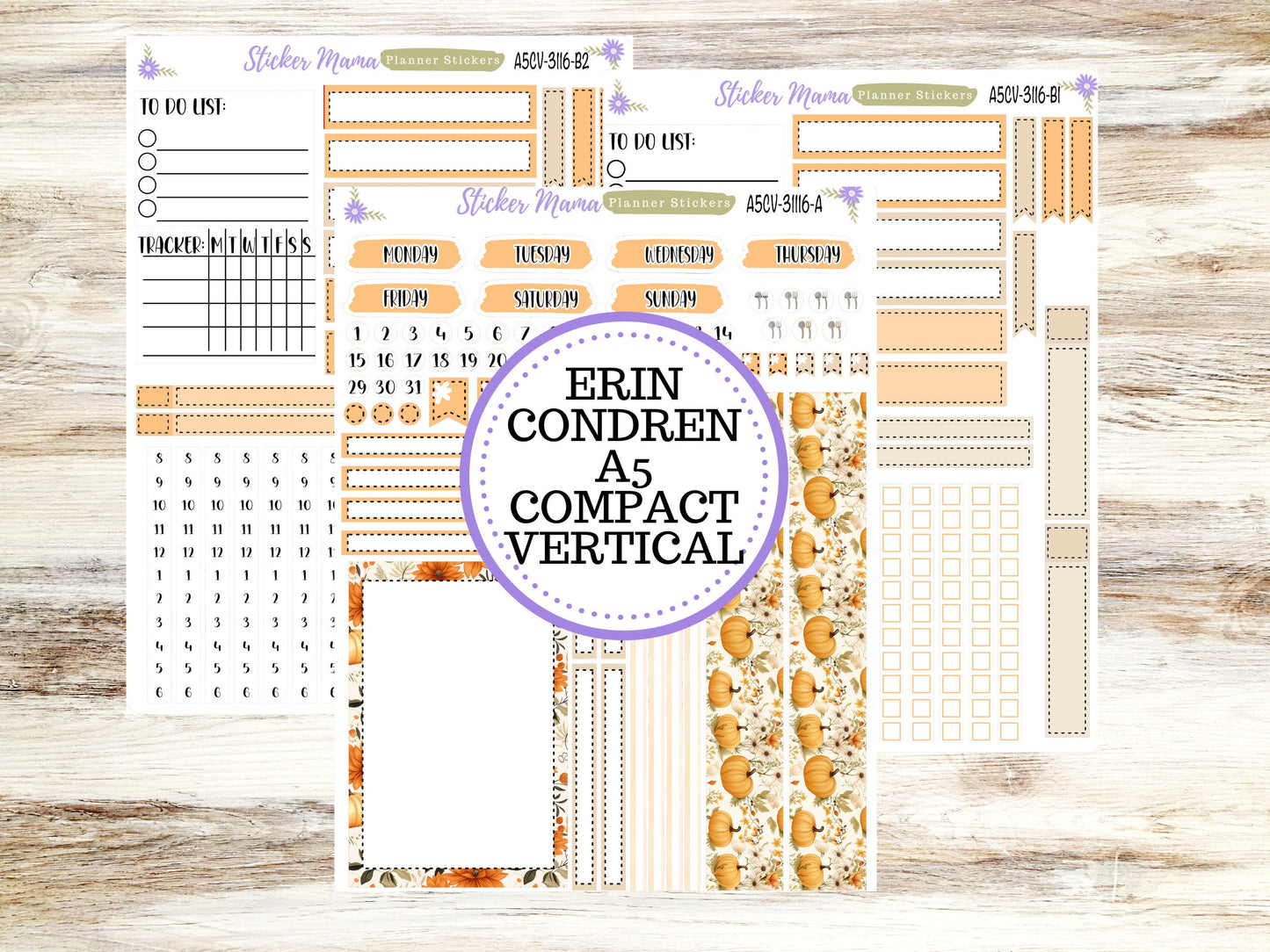 ERIN CONDREN A5 Compact Vertical-Kit #3116 ||  Pumpkin Spice - Planner Stickers - Erin Condren Compact Vertical Weekly Kit