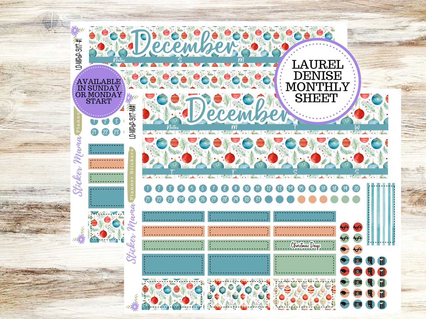 LAUREL DENISE PORTRAIT December Planner Kit #3117 || Merry Ornaments || Laurel Denise Kit || Laurel Denise Stickers ||  || December ld