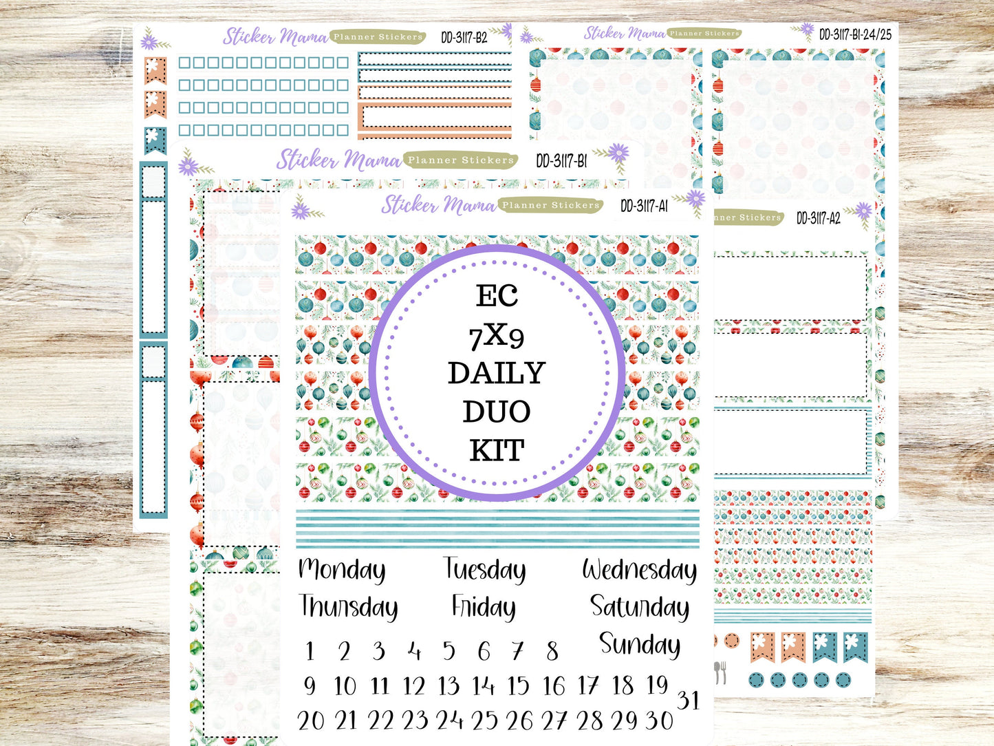 ERIN CONDREN Daily Duo 7x9-Kit #3117 || Merry Ornaments || Erin Condren Planner Stickers - Daily Duo 7x9 Planner - Daily Duo Stickers