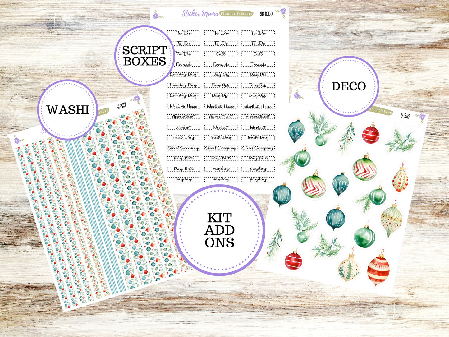 ERIN CONDREN Daily Duo 7x9-Kit #3117 || Merry Ornaments || Erin Condren Planner Stickers - Daily Duo 7x9 Planner - Daily Duo Stickers