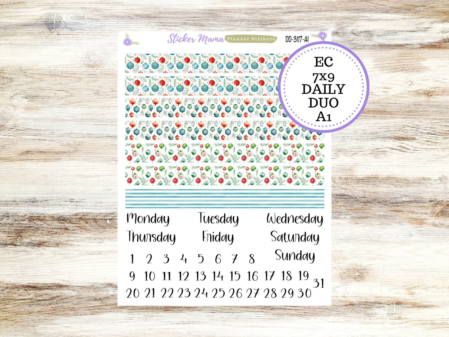 ERIN CONDREN Daily Duo 7x9-Kit #3117 || Merry Ornaments || Erin Condren Planner Stickers - Daily Duo 7x9 Planner - Daily Duo Stickers