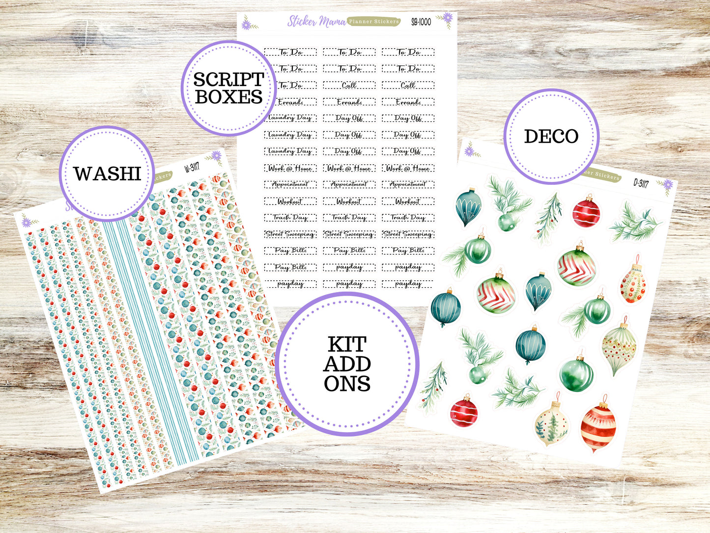 A5 COMPACT VERTICAL-Kit #3117 ||  Merry Ornaments - Compact Vertical - Planner Stickers - Erin Condren Compact Vertical Weekly Kit