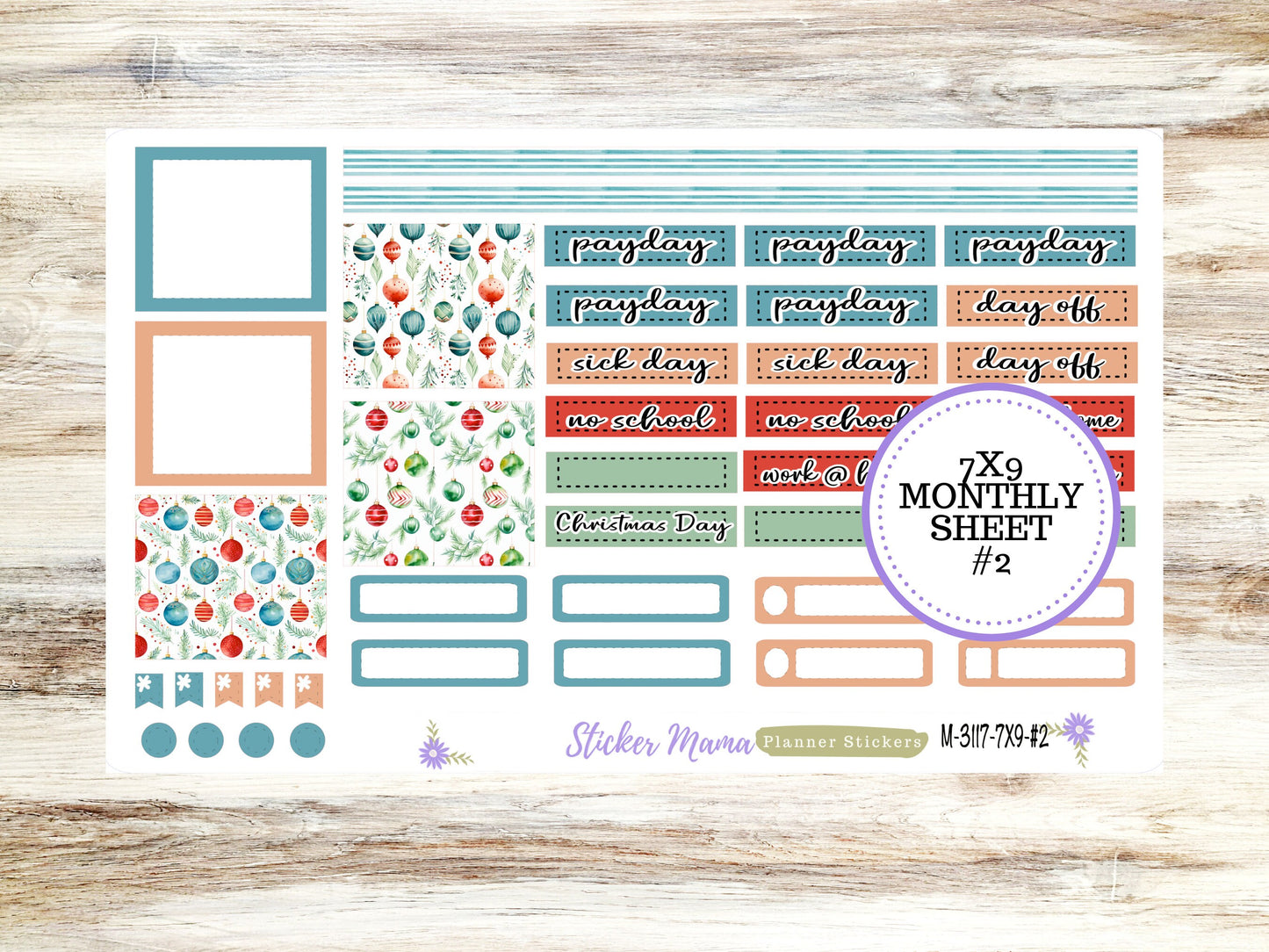 ERIN CONDREN Monthly Kit-3117 || 7X9 ||  Merry Ornaments Monthly  - 7x9 EC December Monthly Kit - December Monthly Planner Kits -  Monthly