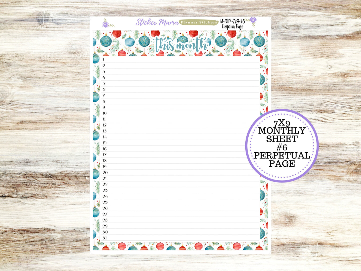 ERIN CONDREN Monthly Kit-3117 || 7X9 ||  Merry Ornaments Monthly  - 7x9 EC December Monthly Kit - December Monthly Planner Kits -  Monthly