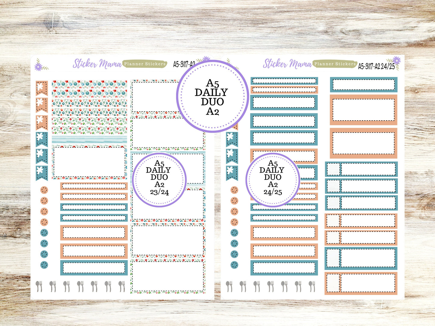 A5-DAILY DUO-Kit #3117  || Merry Ornaments  || Planner Stickers - Daily Duo A5 Planner - Daily Duo Stickers - Daily Planner