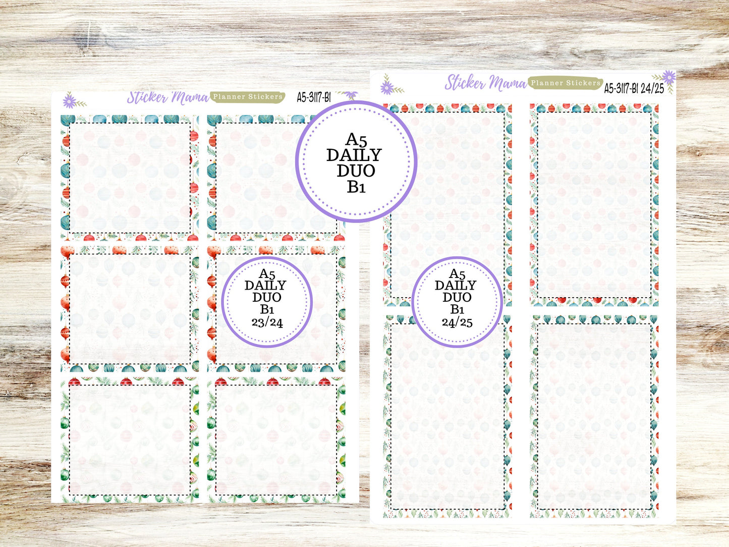 A5-DAILY DUO-Kit #3117  || Merry Ornaments  || Planner Stickers - Daily Duo A5 Planner - Daily Duo Stickers - Daily Planner