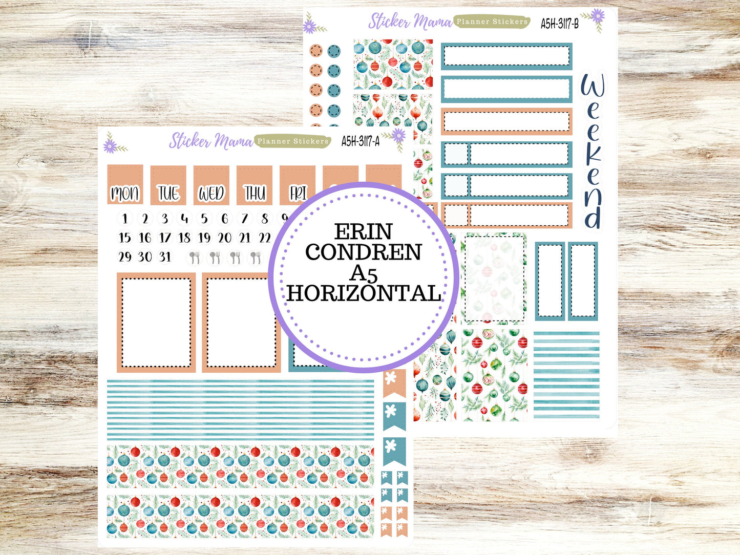 ERIN CONDREN A5 Horizontal || #3117 ||  Merry Ornaments Kit || A5 Weekly Kit || Planner Stickers || Erin Condren A5 Horizontal Weekly Kit