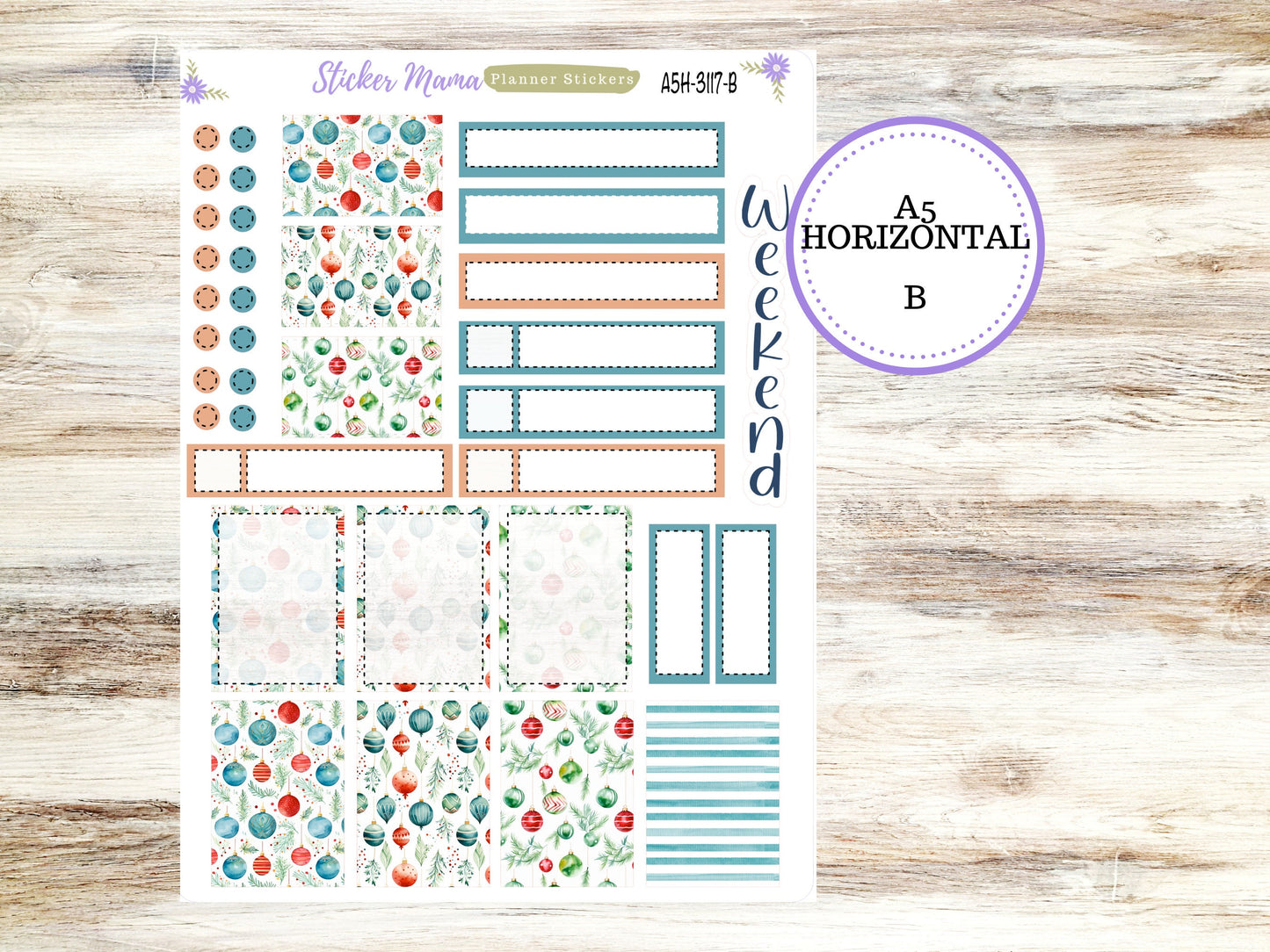 ERIN CONDREN A5 Horizontal || #3117 ||  Merry Ornaments Kit || A5 Weekly Kit || Planner Stickers || Erin Condren A5 Horizontal Weekly Kit