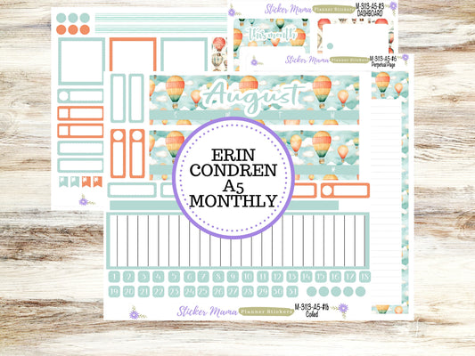 MONTHLY KIT-3113 || A5 || Hot Air Balloons Stickers  || - ec August Monthly Kit - August Monthly Planner Kits - Monthly Pages