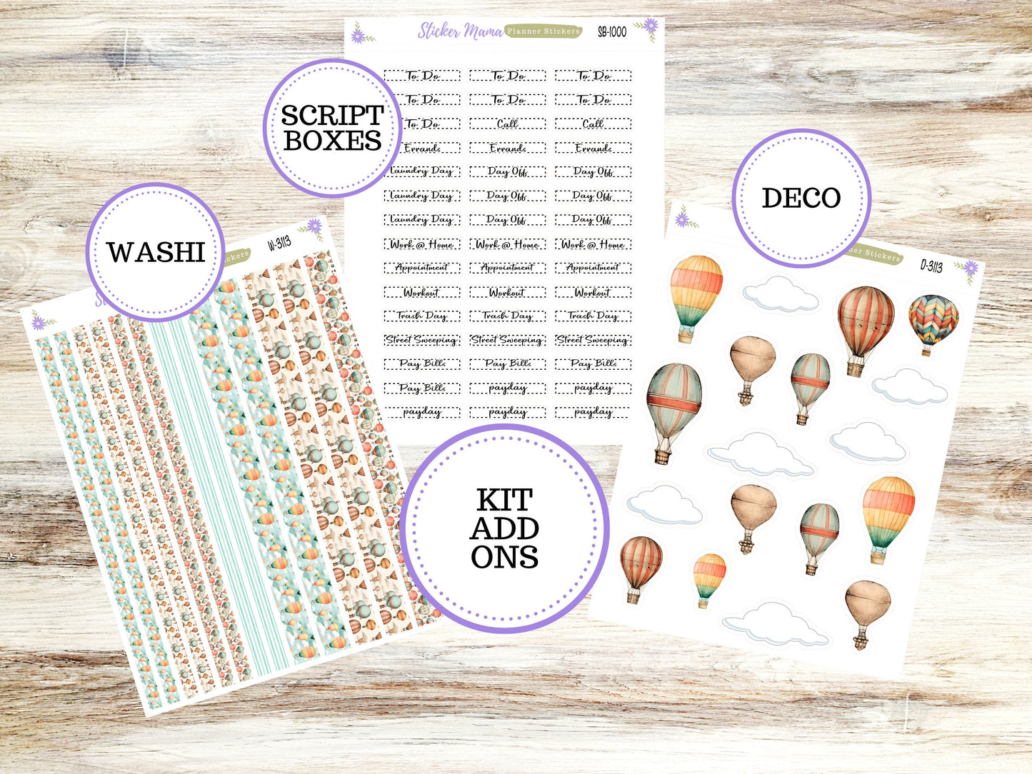 WK-3113 - Hot Air Balloons  || Weekly Planner Kit || Erin Condren || Hourly Planner Kit || Vertical Planner Kit