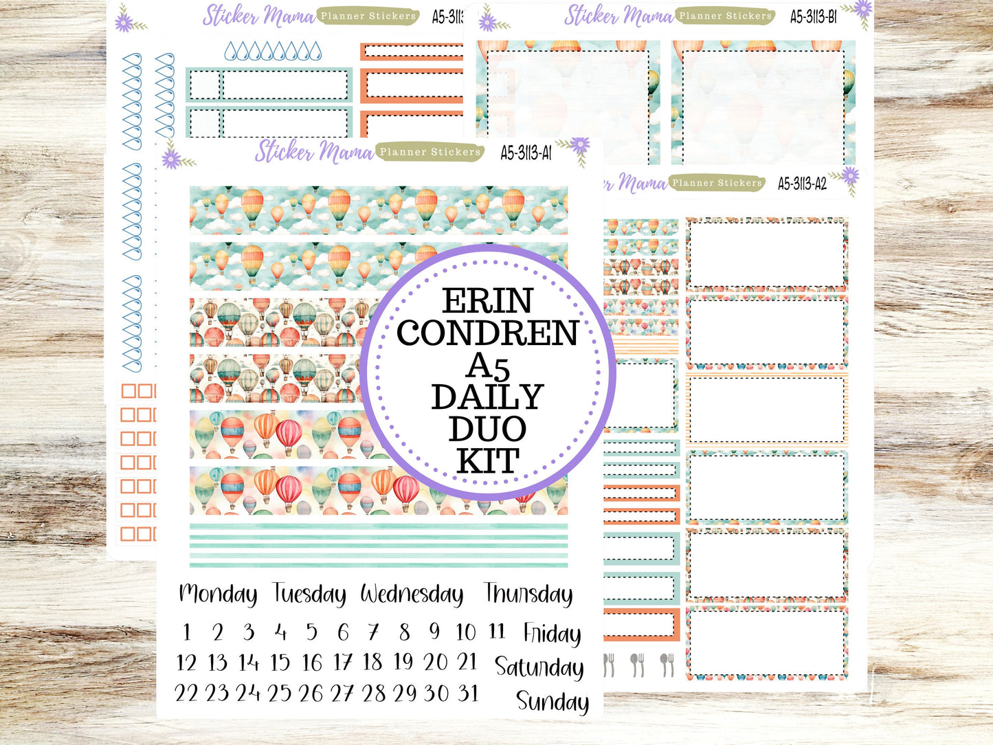 A5-DAILY DUO-Kit #3113  || Hot Air Balloons Kit  || Planner Stickers - Daily Duo A5 Planner - Daily Duo Stickers - Daily Planner