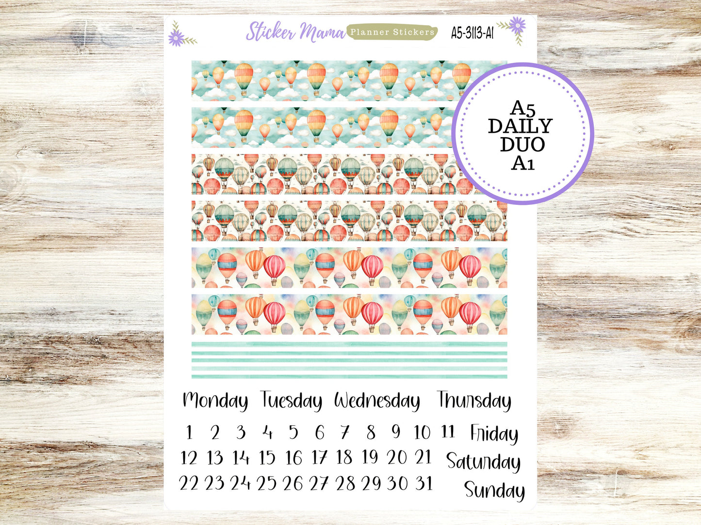 A5-DAILY DUO-Kit #3113  || Hot Air Balloons Kit  || Planner Stickers - Daily Duo A5 Planner - Daily Duo Stickers - Daily Planner