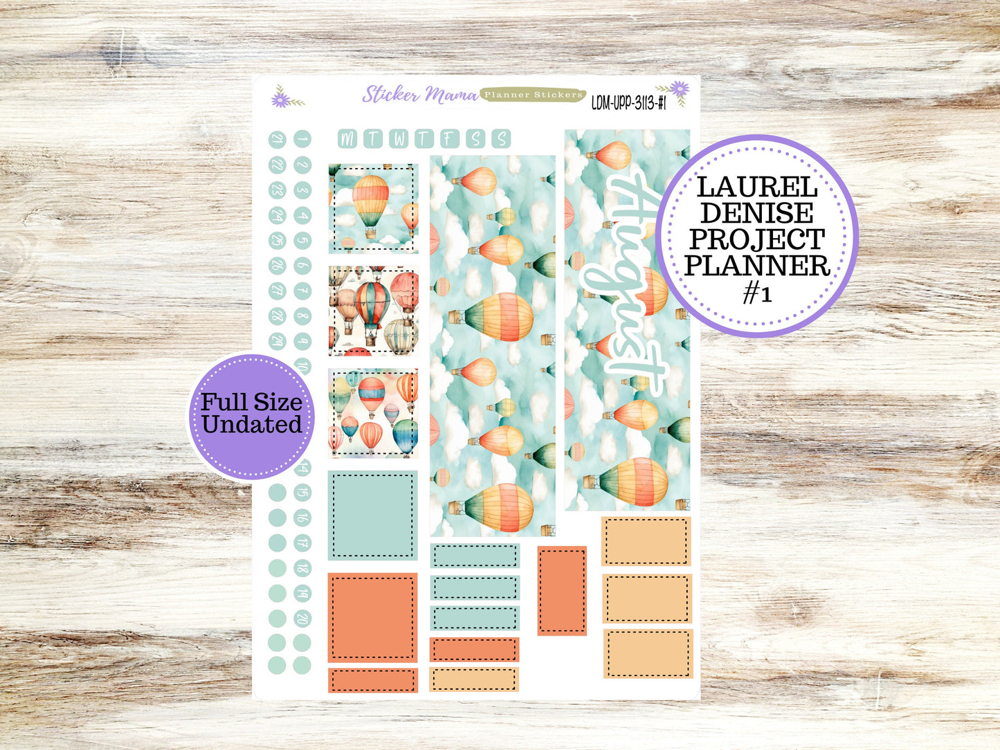 LAUREL DENISE PROJECT August Planner Kit #3113 || Hot Air Balloons || Laurel Denise Kit || Laurel Denise Stickers ||  || August ld