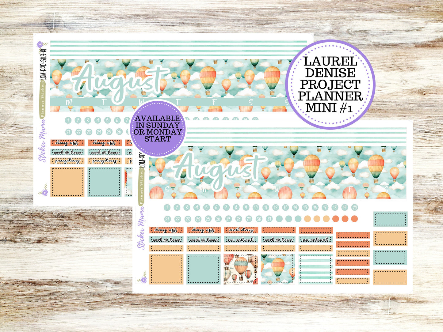 LAUREL DENISE PROJECT August Planner Kit #3113 || Hot Air Balloons || Laurel Denise Kit || Laurel Denise Stickers ||  || August ld