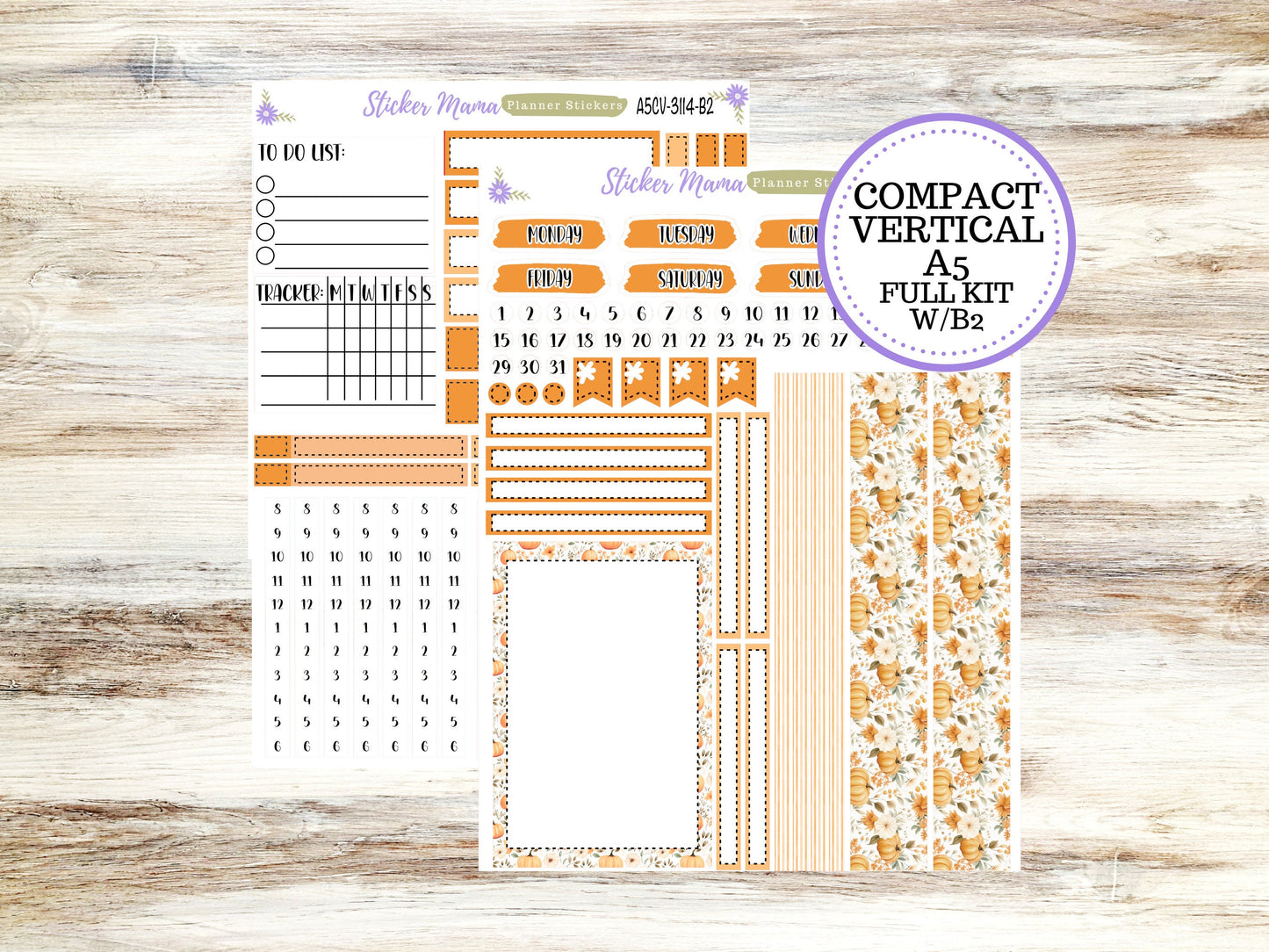 A5 COMPACT VERTICAL-Kit #3114 ||    Pumpkin Paradise - Compact Vertical - Planner Stickers - Erin Condren Compact Vertical Weekly Kit