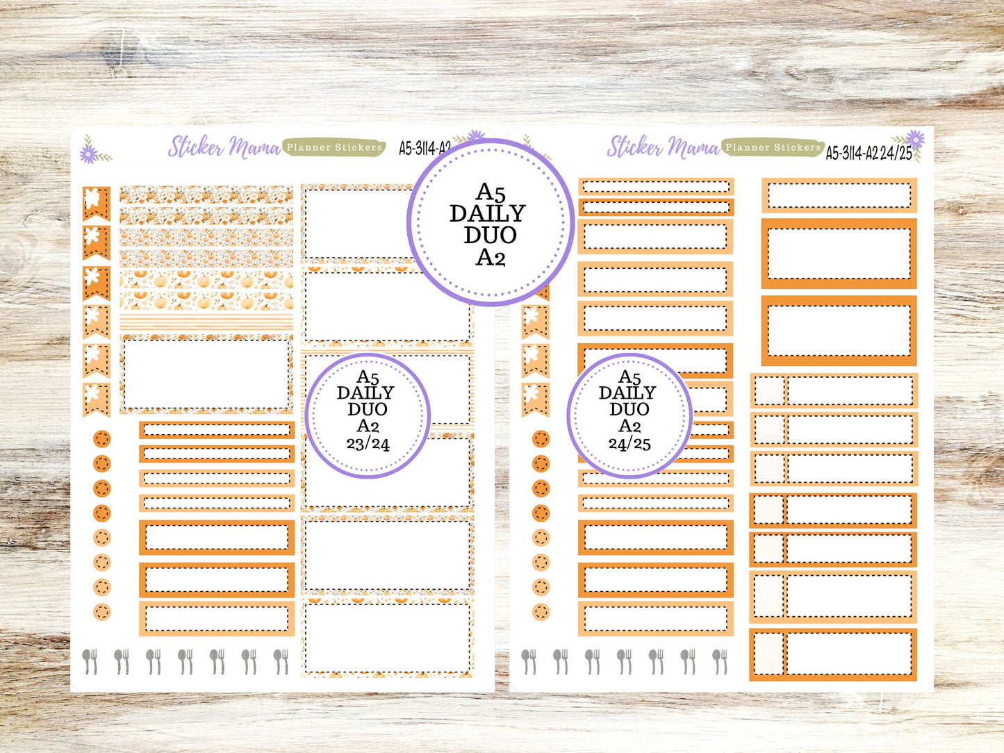 A5-DAILY DUO-Kit #3114  || Pumpkin Paradise  || Planner Stickers - Daily Duo A5 Planner - Daily Duo Stickers - Daily Planner