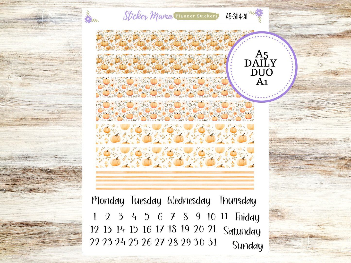 A5-DAILY DUO-Kit #3114  || Pumpkin Paradise  || Planner Stickers - Daily Duo A5 Planner - Daily Duo Stickers - Daily Planner