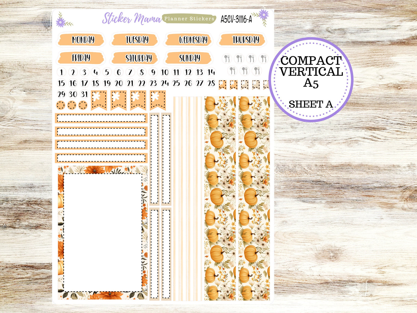 ERIN CONDREN A5 Compact Vertical-Kit #3116 ||  Pumpkin Spice - Planner Stickers - Erin Condren Compact Vertical Weekly Kit