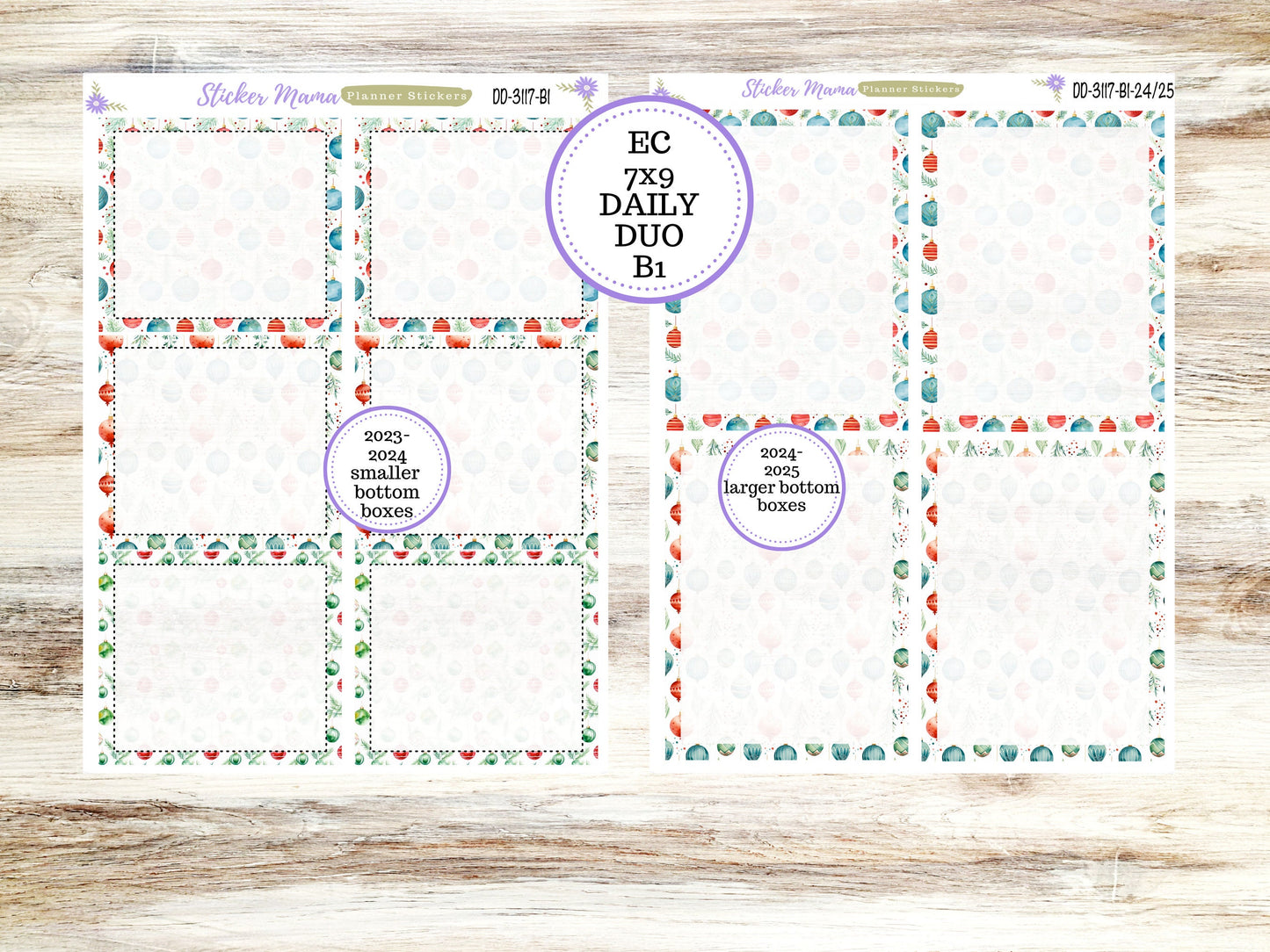 ERIN CONDREN Daily Duo 7x9-Kit #3117 || Merry Ornaments || Erin Condren Planner Stickers - Daily Duo 7x9 Planner - Daily Duo Stickers