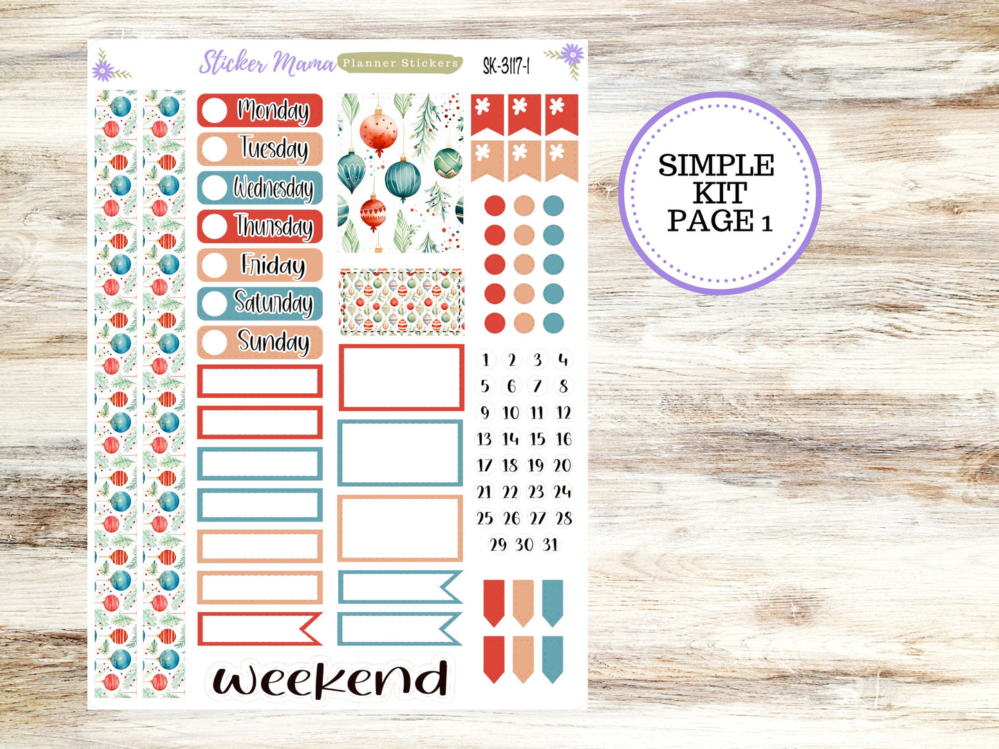 SIMPLE KIT  || #3117 || Merry Ornaments || Any Kind Planner || Planner Stickers || Planner Stickers