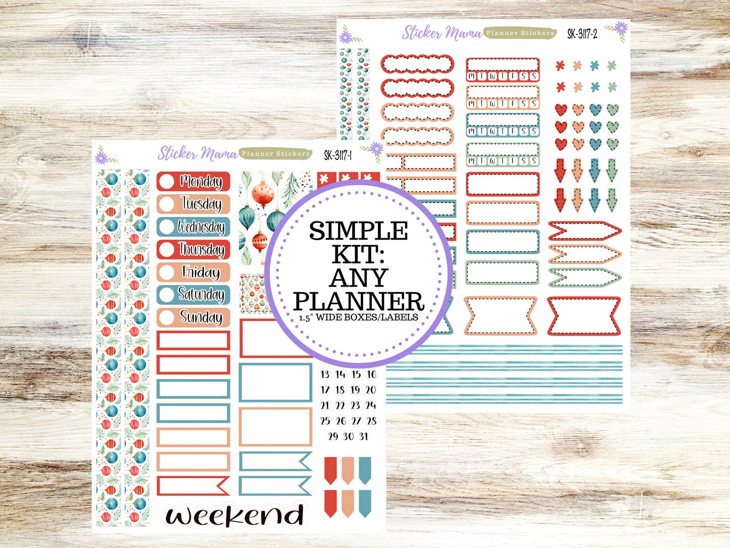 SIMPLE KIT  || #3117 || Merry Ornaments || Any Kind Planner || Planner Stickers || Planner Stickers