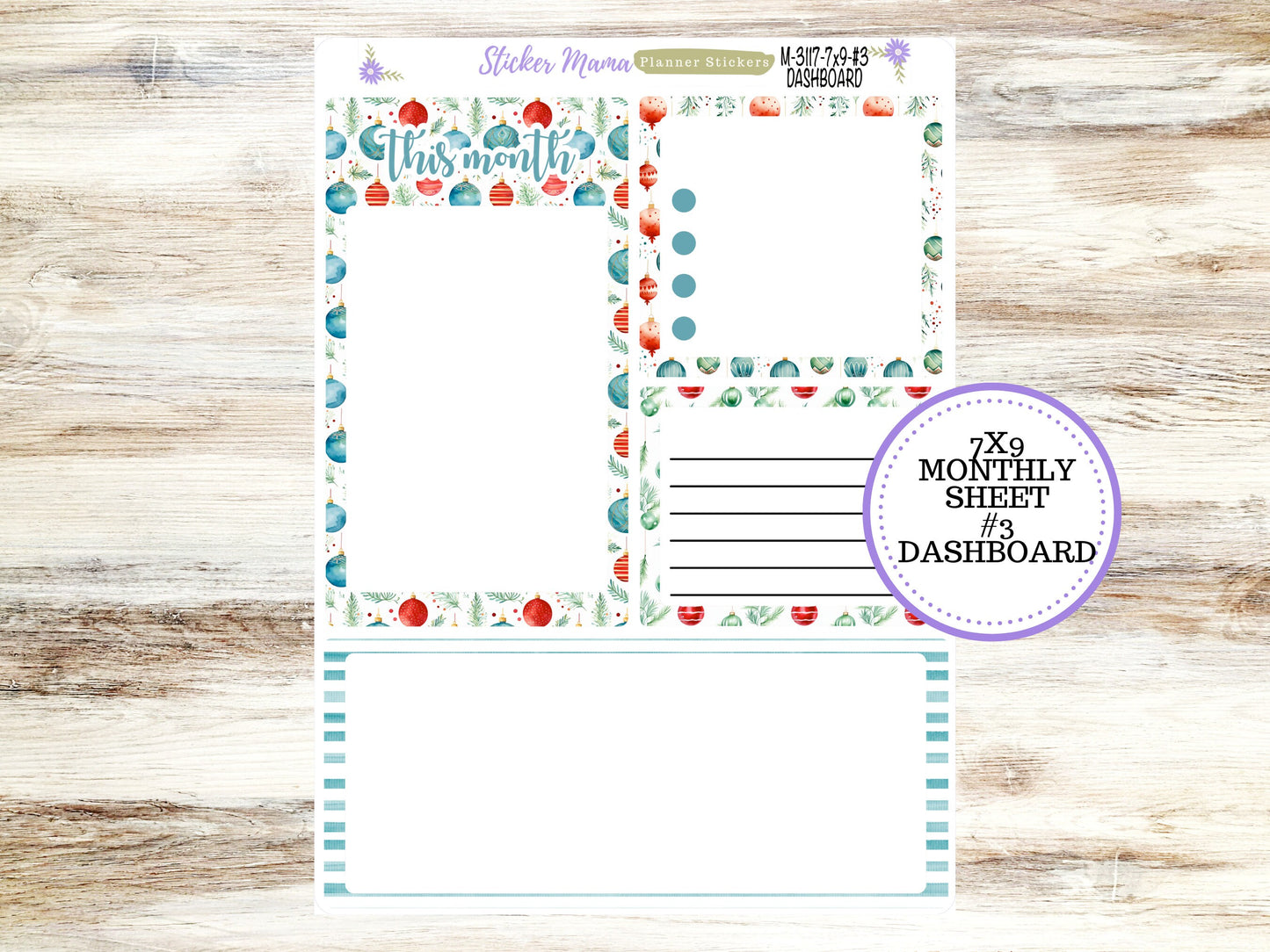 ERIN CONDREN Monthly Kit-3117 || 7X9 ||  Merry Ornaments Monthly  - 7x9 EC December Monthly Kit - December Monthly Planner Kits -  Monthly