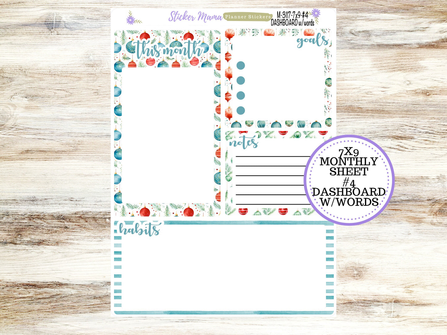 ERIN CONDREN Monthly Kit-3117 || 7X9 ||  Merry Ornaments Monthly  - 7x9 EC December Monthly Kit - December Monthly Planner Kits -  Monthly