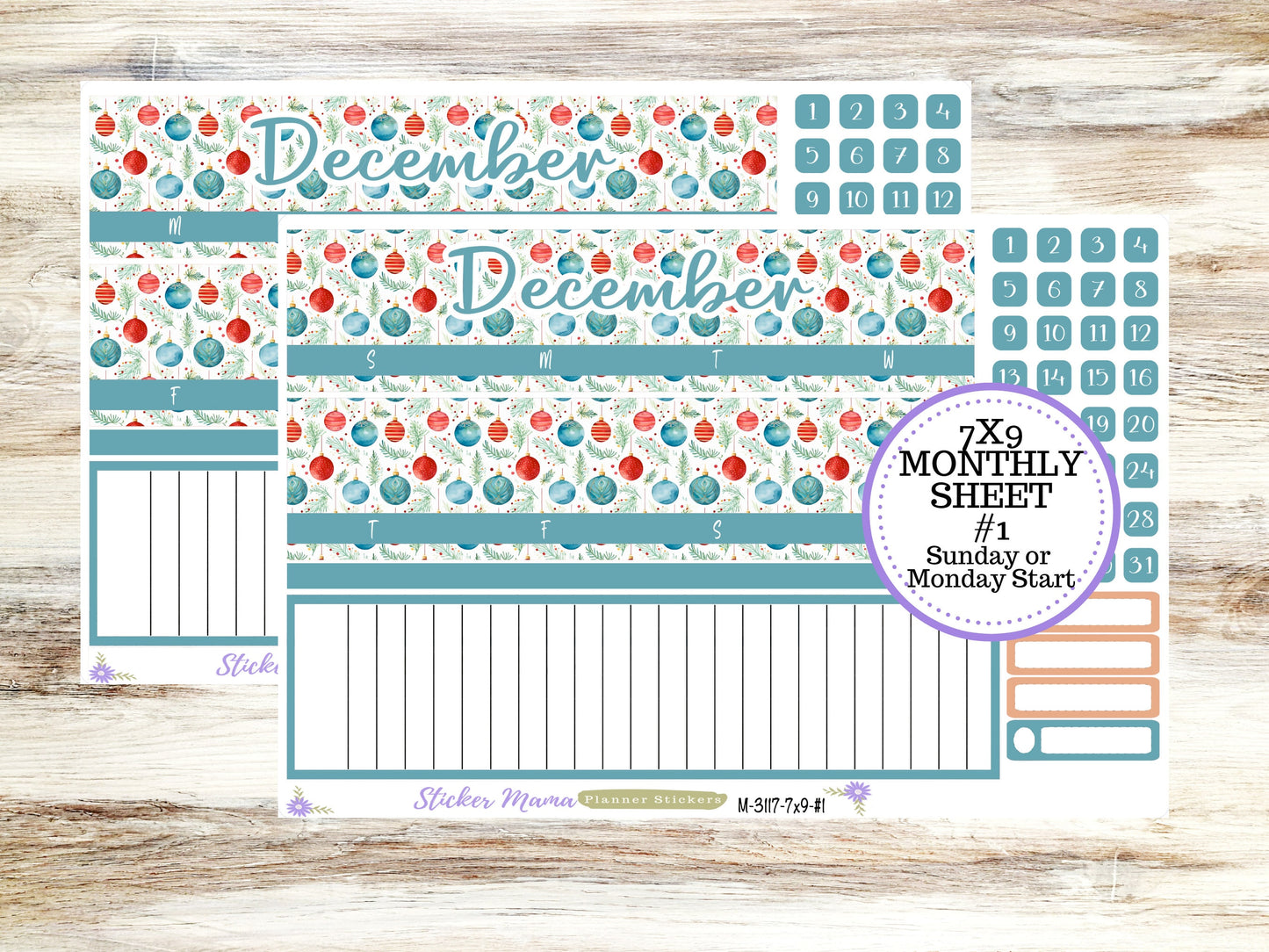 ERIN CONDREN Monthly Kit-3117 || 7X9 ||  Merry Ornaments Monthly  - 7x9 EC December Monthly Kit - December Monthly Planner Kits -  Monthly