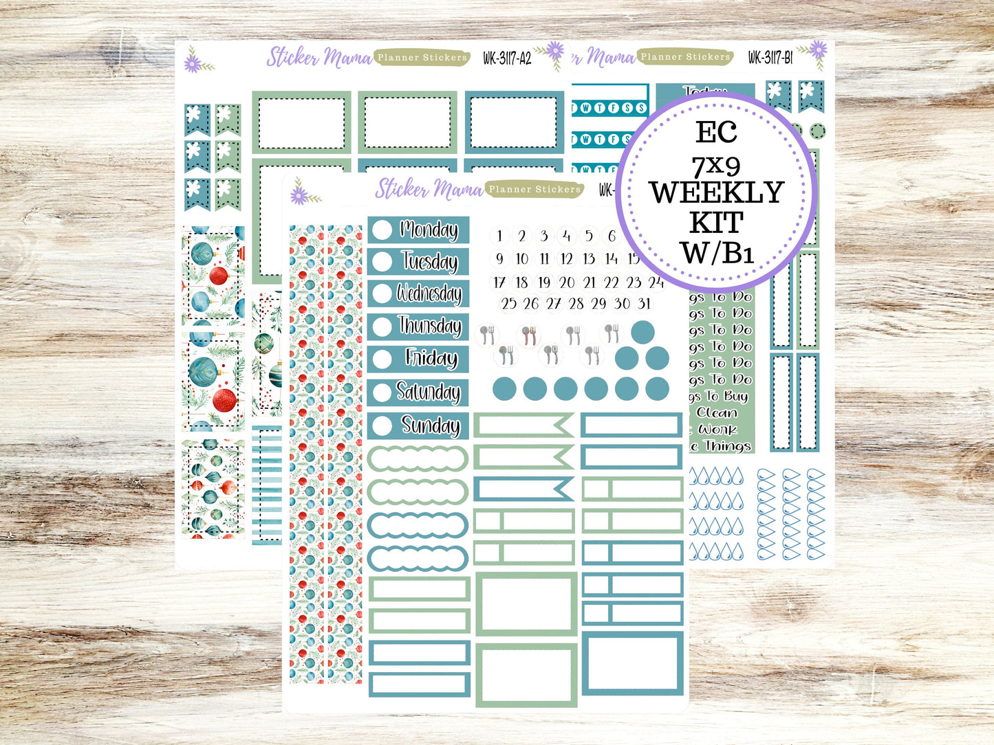 ERIN CONDREN WK-3117- Merry Ornaments  || Weekly Planner Kit || Erin Condren || Hourly Planner Kit || Vertical Planner Kit