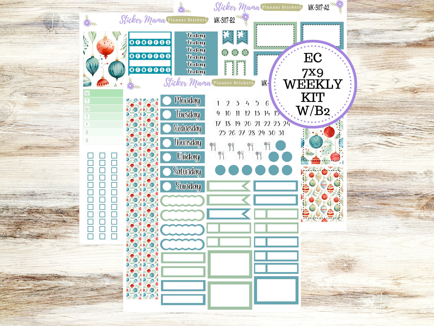 ERIN CONDREN WK-3117- Merry Ornaments  || Weekly Planner Kit || Erin Condren || Hourly Planner Kit || Vertical Planner Kit