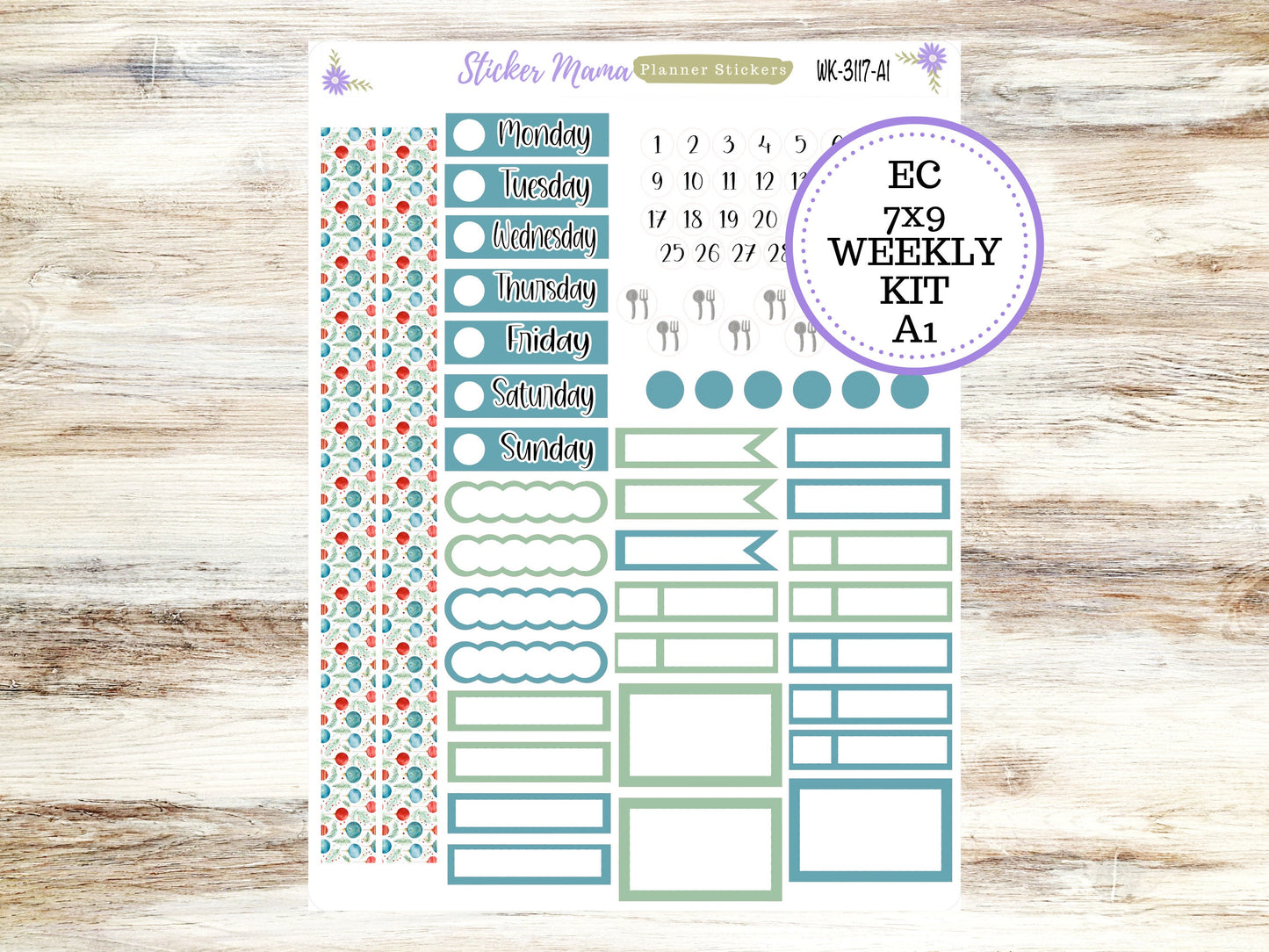 ERIN CONDREN WK-3117- Merry Ornaments  || Weekly Planner Kit || Erin Condren || Hourly Planner Kit || Vertical Planner Kit