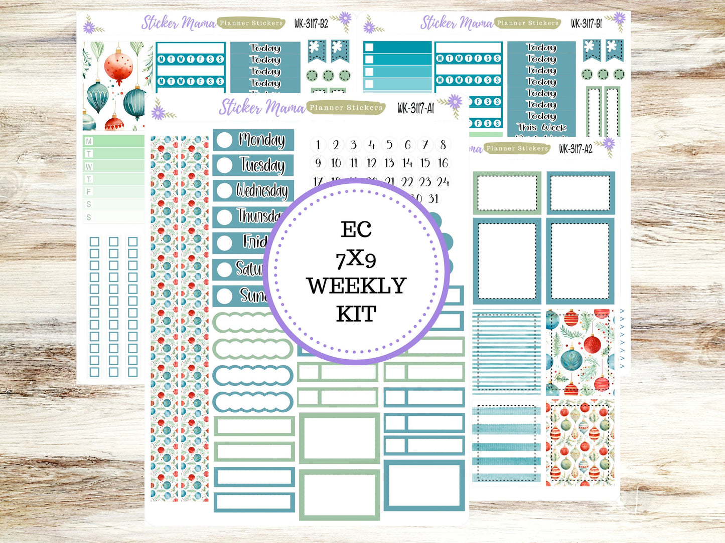 ERIN CONDREN WK-3117- Merry Ornaments  || Weekly Planner Kit || Erin Condren || Hourly Planner Kit || Vertical Planner Kit