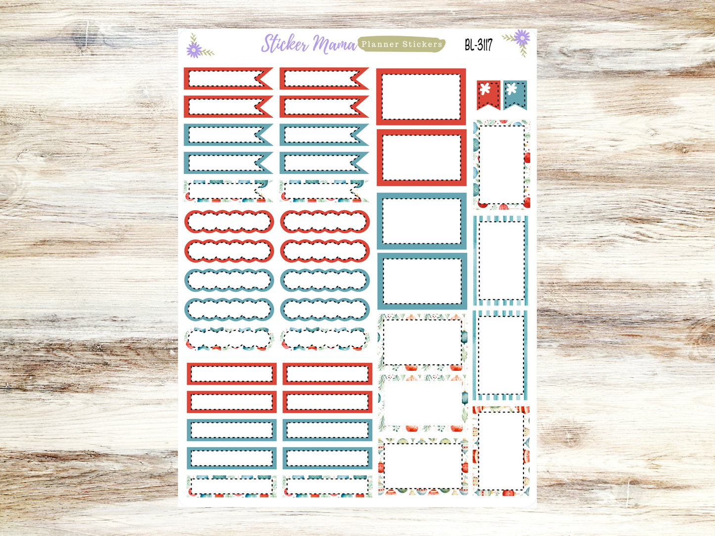 BL-3117 ||  Merry Ornaments Stickers ||  Basic Label Stickers -  - Half Boxes - Planner Stic